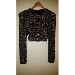 ZARA COLLECTION W/B BLACK LEOPARD SEQUIN LONG SLEE